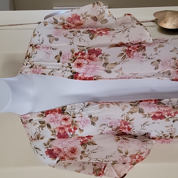 AMERICAN EAGLE OUTFITTERS Floral Open Front Duster Ivory, Pink,Green sz XS-S - Picture 3 of 12